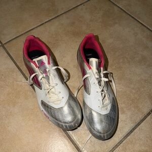 Adidas White and Pink Sports Shoes with Silver Highlights